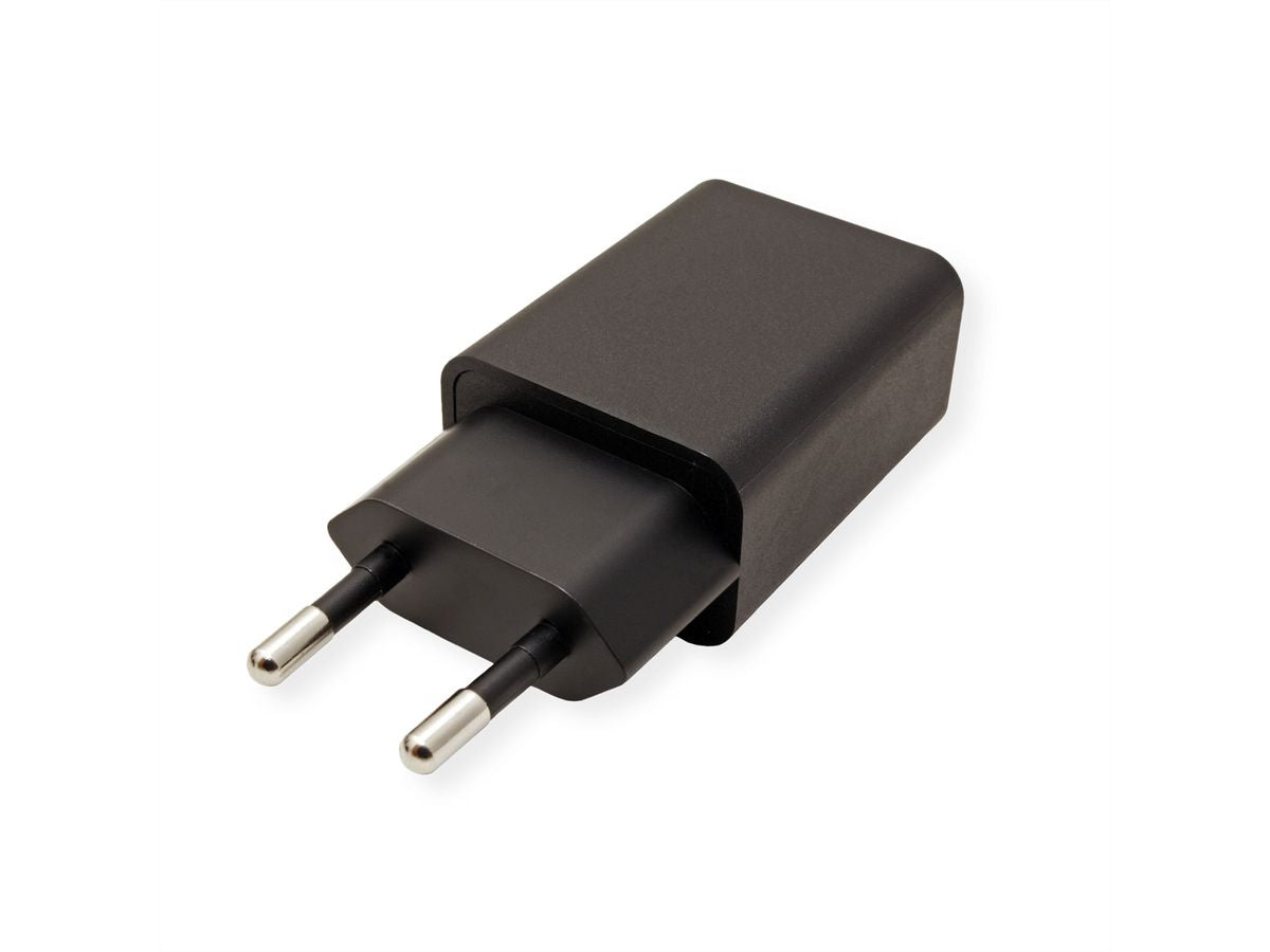 VALUE USB-Ladegerät 18 W – USB-A×1 – QC 3.0, EU-Stecker (Typ C) – für Smartphone, Tablet – Schwarz