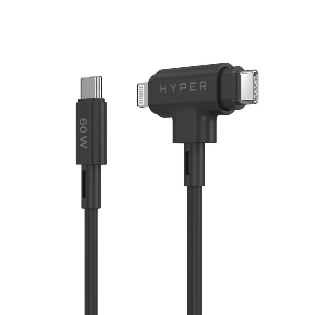 Hyper Multi-Kabel – 2-in-1 USB-C auf USB-C/Lightning 1,5 m, PD 60 W, Silikon – für iPhone/Android
