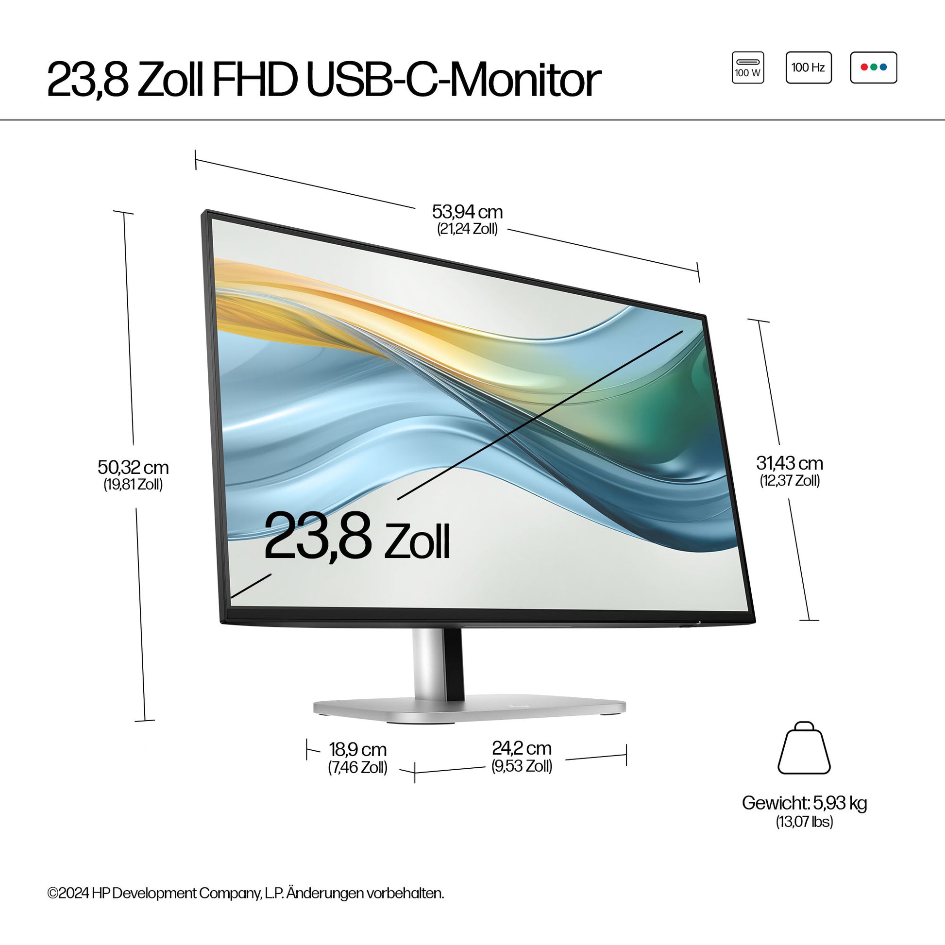 HP Series 5 Pro 524pu – Monitor, 23,8", 1920 × 1080 (Full HD), USB-C