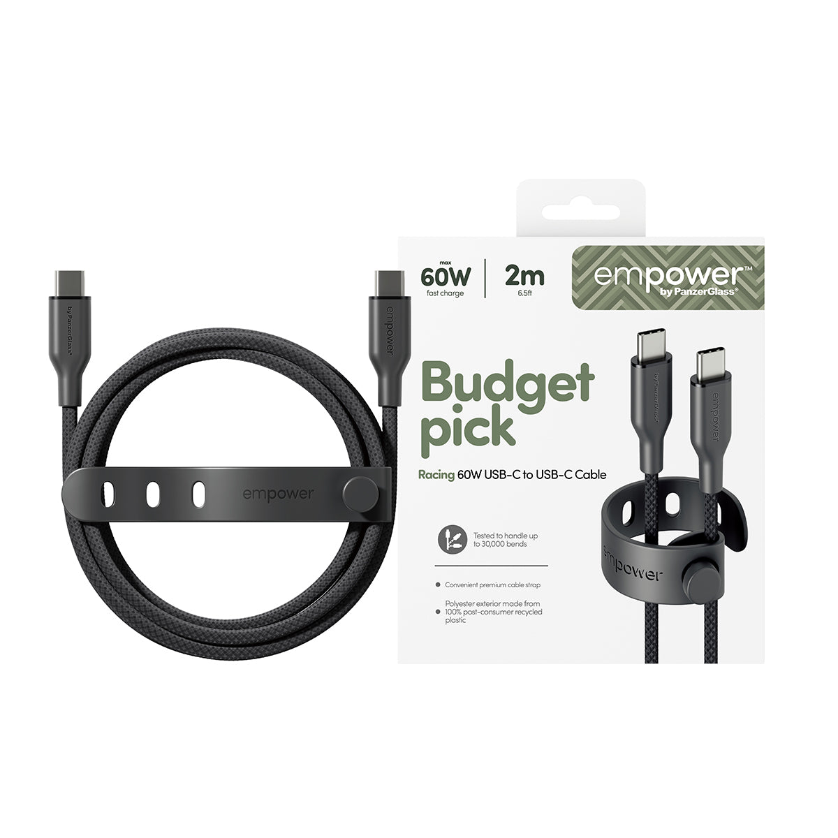 PanzerGlass USB-C auf USB-C Kabel – USB 2.0 (480 Mbit/s) – 2 m – PD 60 W – Schwarz