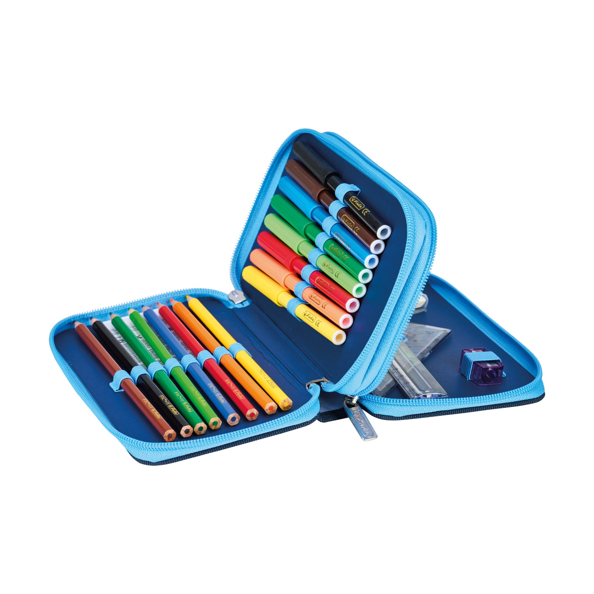 Herlitz Cosmic Explorer – Schüleretui, 2 Klappen, gefüllt (23-teilig), Blau, Polyester, 19,3 × 11,5 × 5 cm