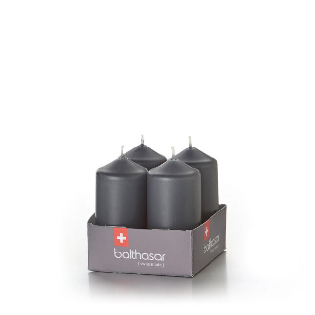 Balthasar Zylinderkerze – Ø 4 × 8 cm – Paraffin, Grau – 4er Set – 12 h