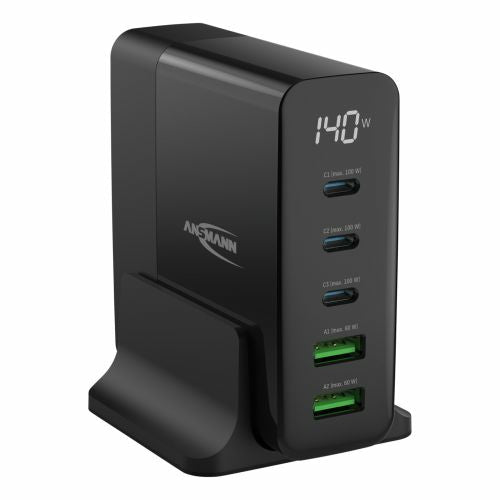 Ansmann DC5140PD Netzteil – 140 W, 1× USB-C + 4× USB-A, GaN