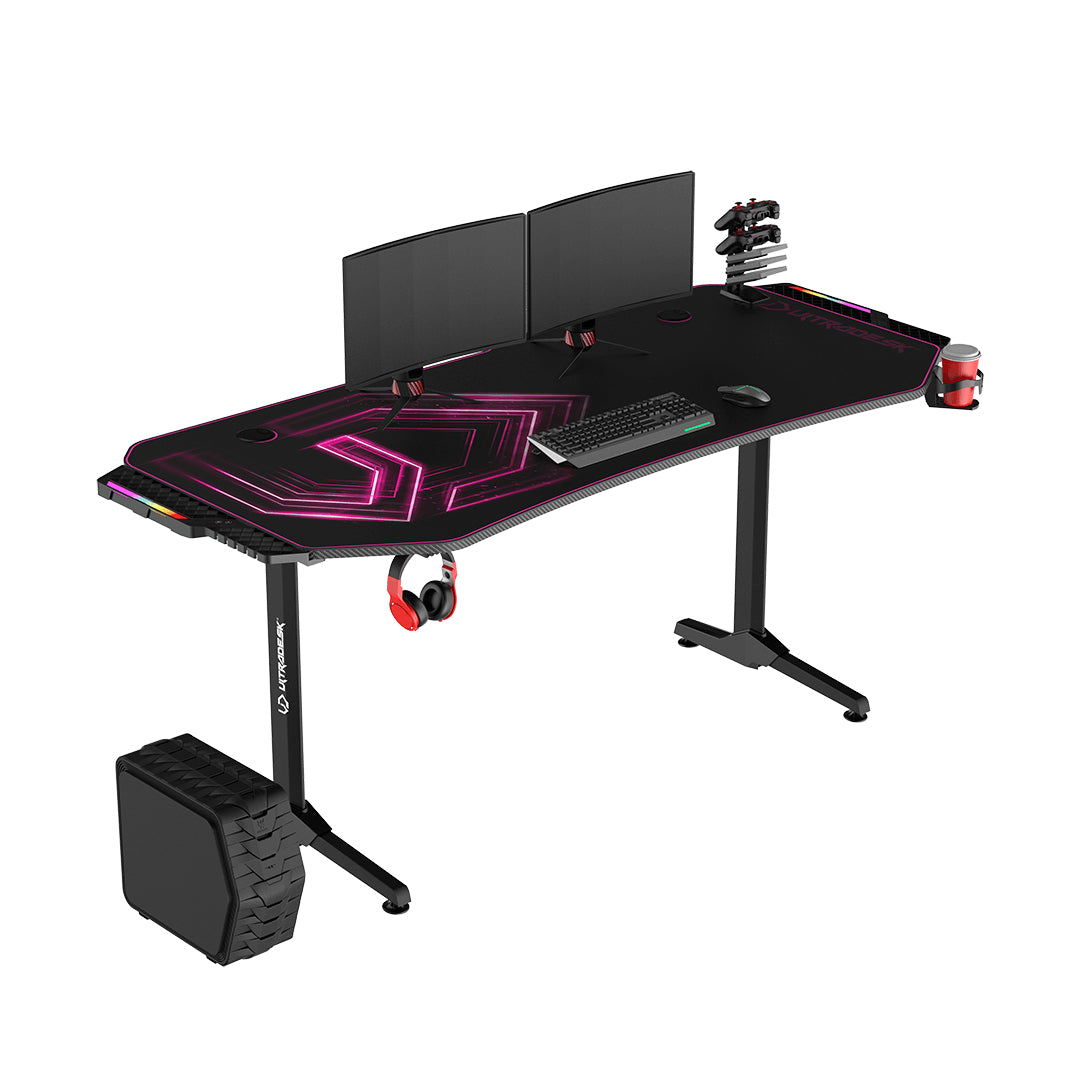 Ultradesk Rollbarer Computertisch, 1'750×750×760 mm, bis 100 kg, LED-RGB, schwarz/rosa