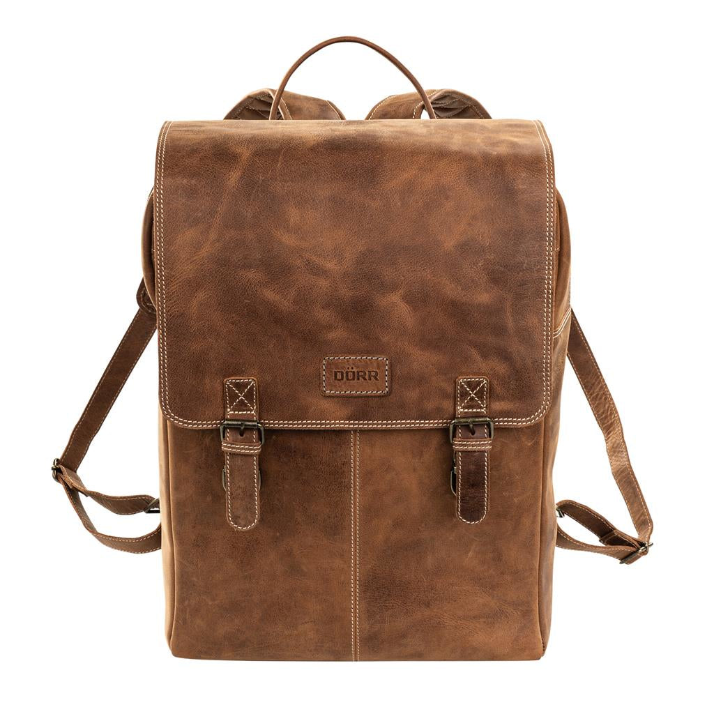 Dörr Kamerarucksack Kapstadt – 170 × 430 × 320 mm, 20 l – Herausnehmbares Kamerafach – Leder, Cognac