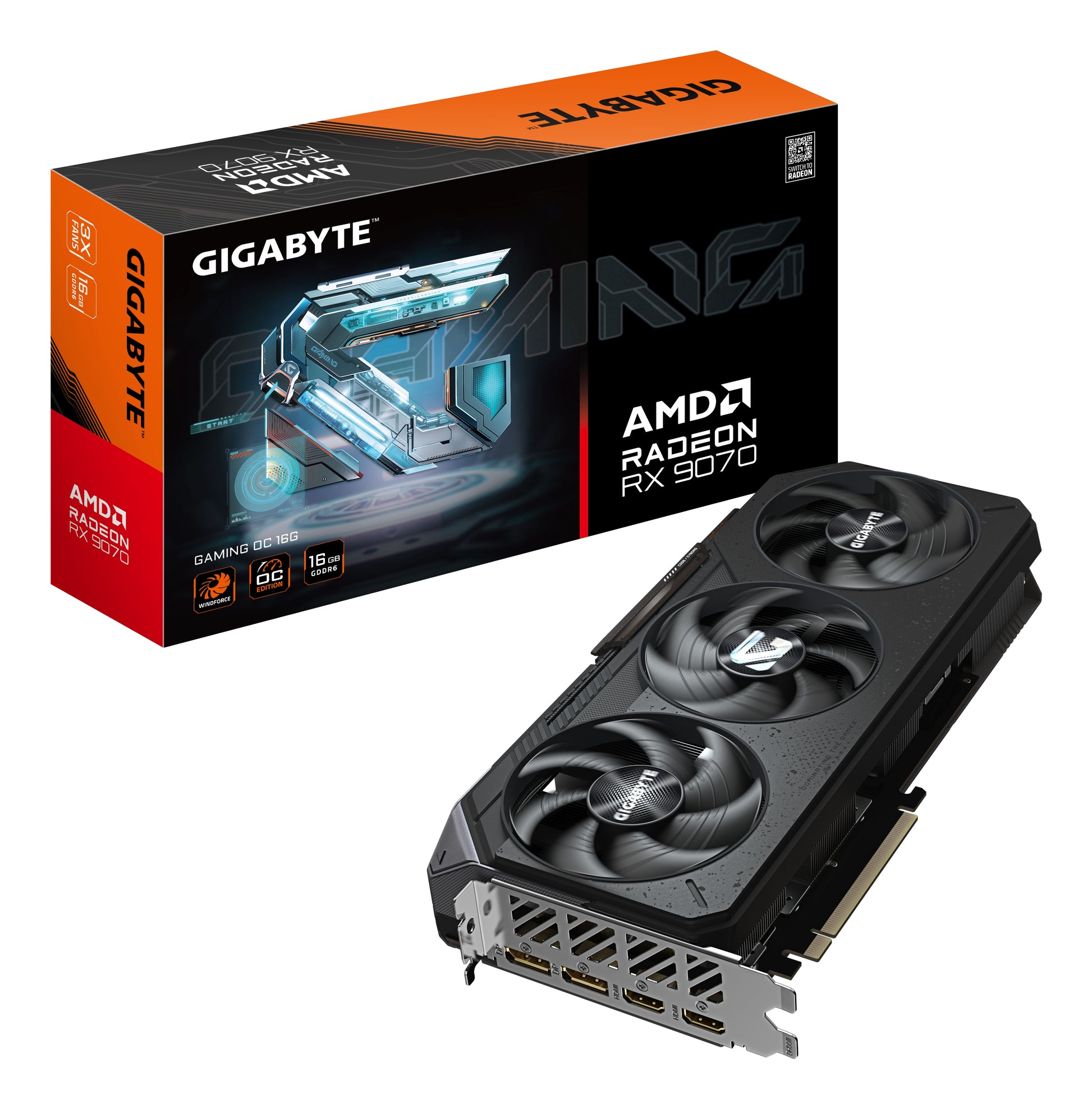GIGABYTE GV-R9070GAMING OC-16GD – PCIe Grafikkarte – 2×DisplayPort, 2×HDMI, 16 GB GDDR6, PCIe 5.0, 2×8-polig