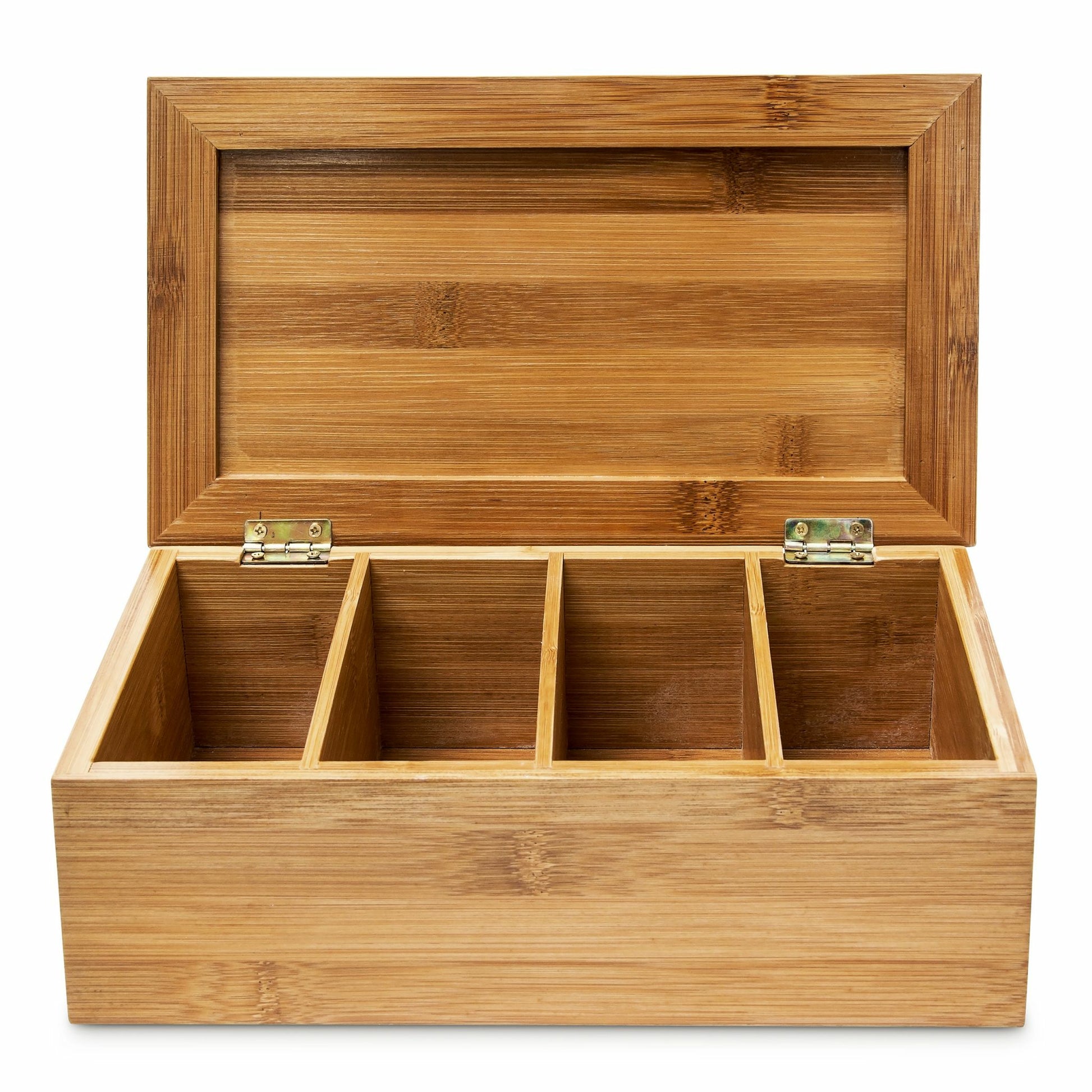 Relaxdays Teebeutelbox Bambus, 4 Fächer, 27,5 × 15,5 × 9 cm, Braun