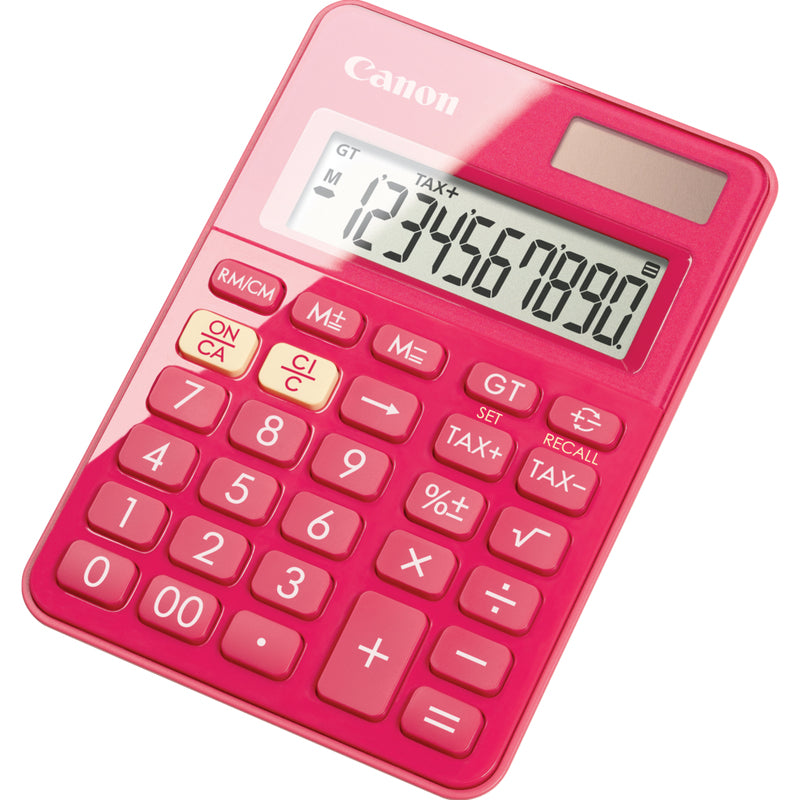 Canon Tischrechner LS-100KB – 10-stellig, LCD, Solar + Batterie, pink, 83×119×22 mm