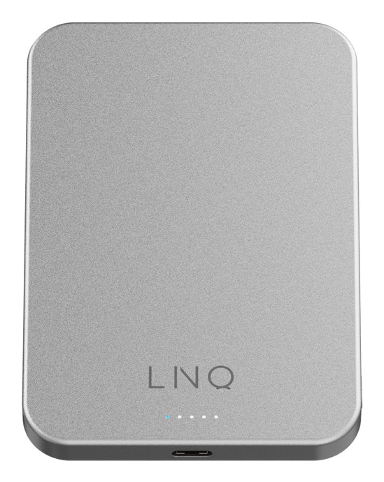 LINQ MagSafe Powerbank 5'000 mAh – 5 W PD, Qi2, 1× USB-C, silber, für iPhone mit MagSafe, Smartphone & AirPods