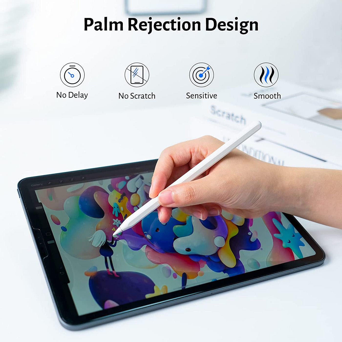 eSTUFF Eingabestift für Apple iPad (6.–10. Gen.), Pro 11"/12,9" (1.–6. Gen.) – USB‑C, magnetisch – Weiss