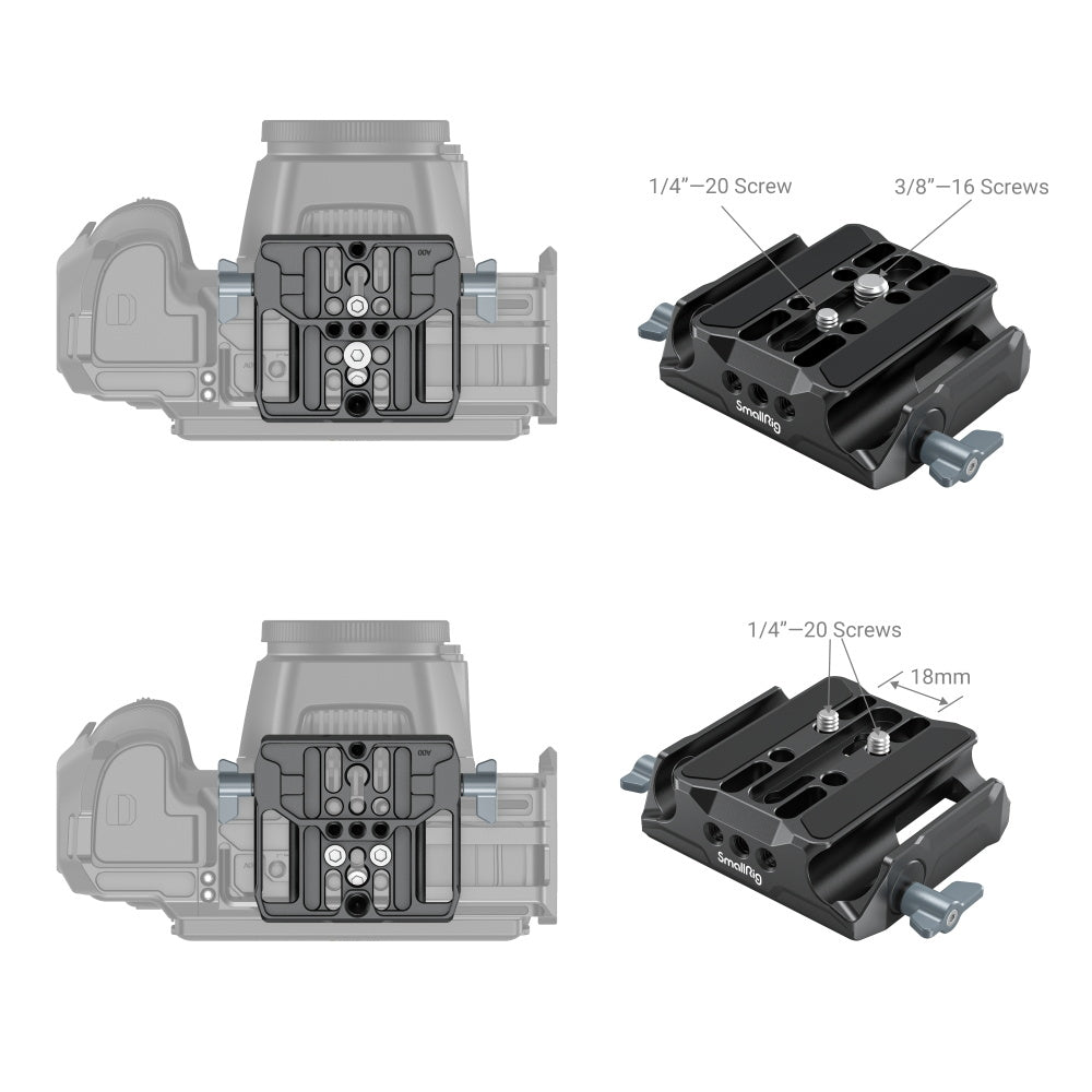 SmallRig 3357 Bottom-Mount-Platte (Universal LWS) – 1/4" & 3/8" Montage, Aluminium – 73 × 108 × 25 mm