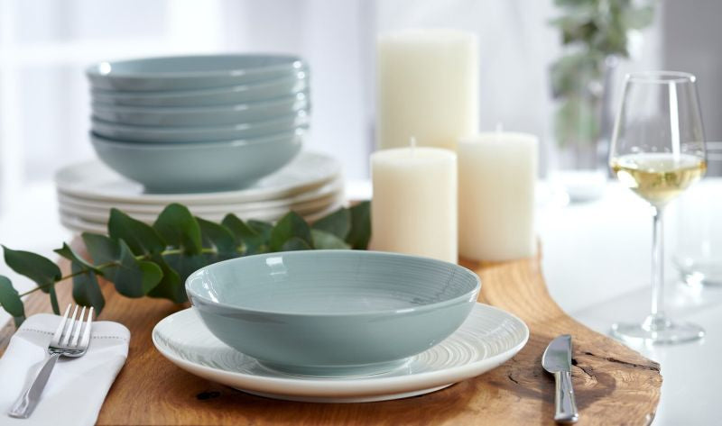 Ritzenhoff & Breker Geschirrset Suomi – 12-teiliges Set, Ø 26/Ø 20 cm, Porzellan, Grau, spülmaschinenfest