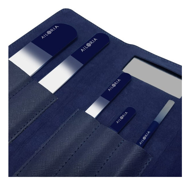 Ailoria Nagelfeilenset CONTOUR LUXE – 5 Stk – blau – Glas, Kunststoffetui