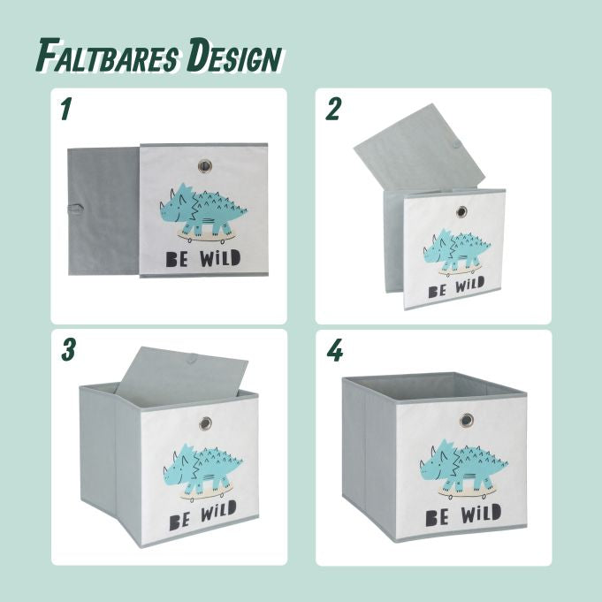 Relaxdays Aufbewahrungsbox ohne Deckel – grau/grün/beige – 330 × 330 × 330 mm – 3 Stück