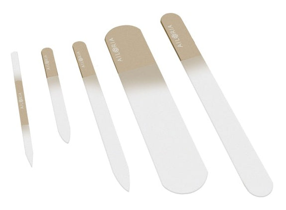 Ailoria Nagelfeilenset – 5 Stk, Glasfeilen – Gold – Kunstlederetui