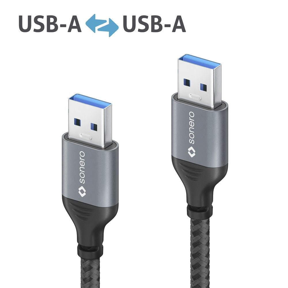 Sonero – USB-A auf USB-A Kabel – USB 3.2 Gen 1 (5 Gbit/s) – 1,5 m – Geflochten, Verstärkt – Schwarz/Grau