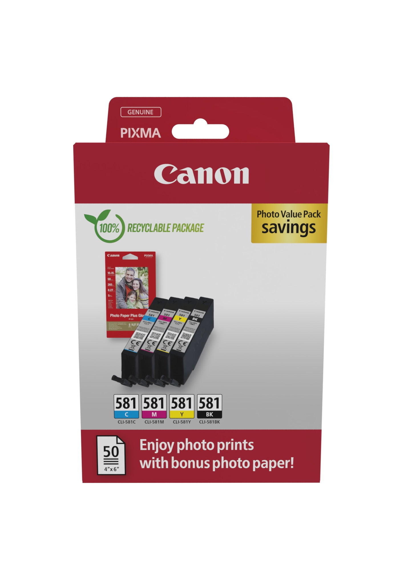 Canon CLI-581 – Schwarz, Cyan, Magenta, Gelb, Foto-Wertpaket