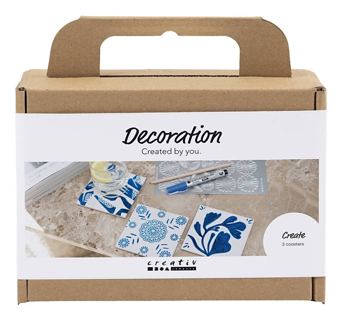 Creativ Company Bastelset – Porzellanuntersetzer bemalen – Porzellan, Blau