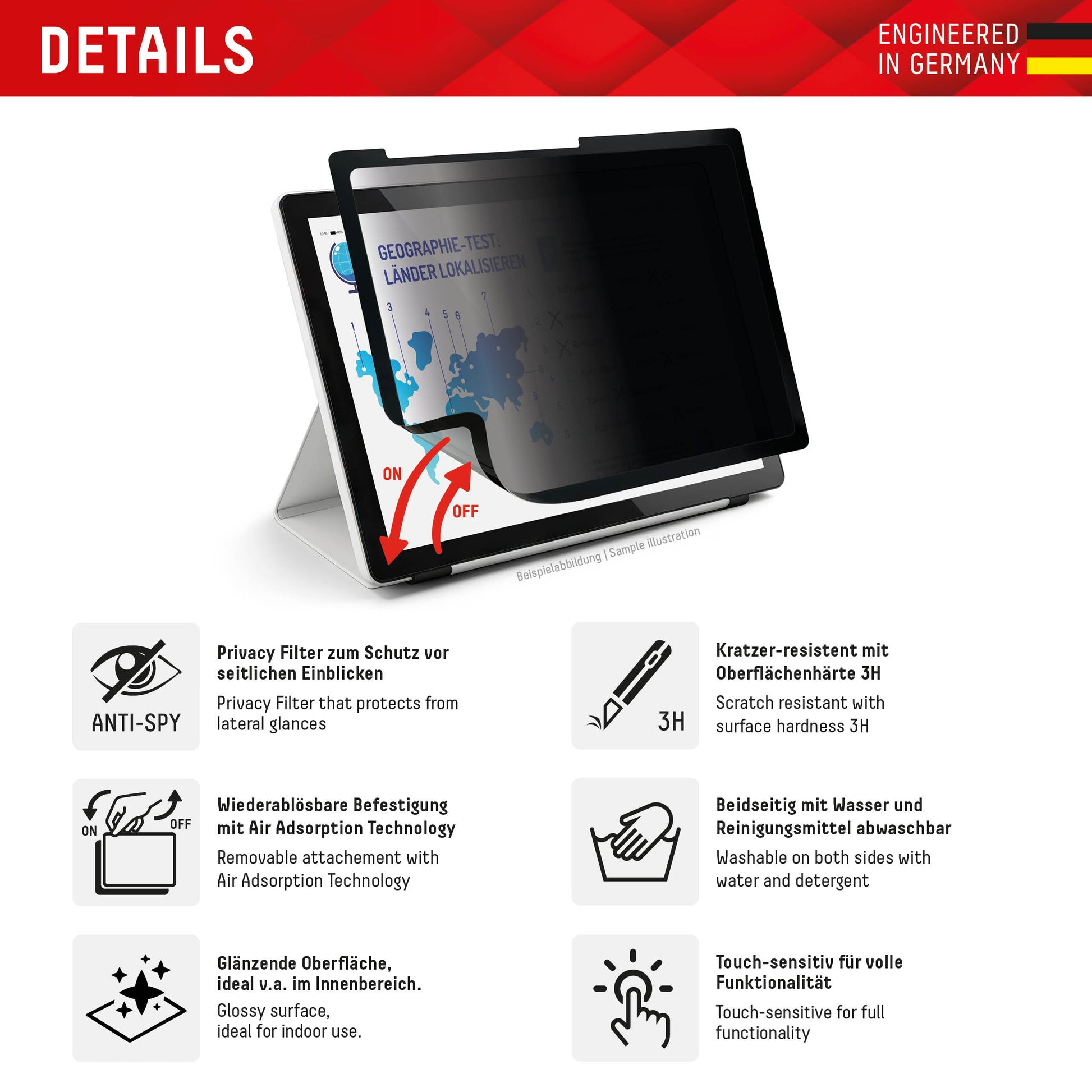 Displex Blickschutzfilter 10,9", 3H, Anti-Fingerprint – für iPad 10,9/11", iPad Air 11"