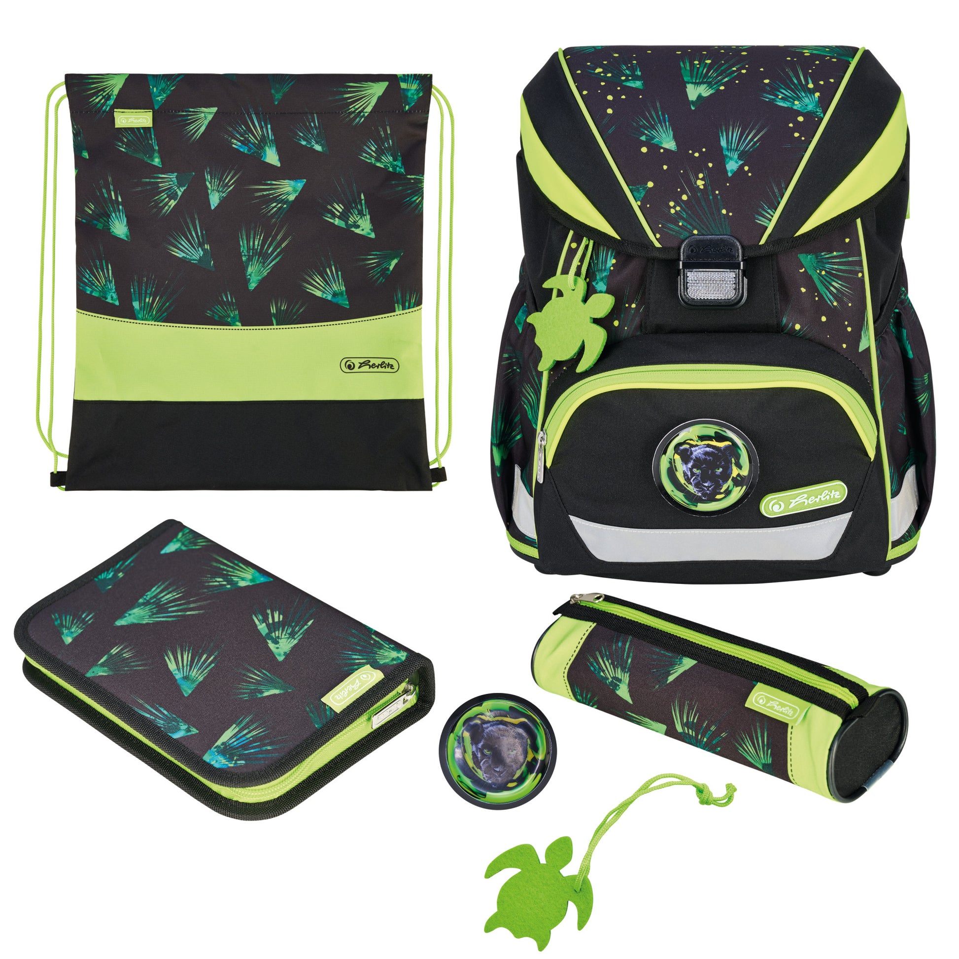 Herlitz UltraLight XL Plus – Schulrucksack-Set, Jungle Explorer, 22 l, 32×39×25 cm, mit Pompon