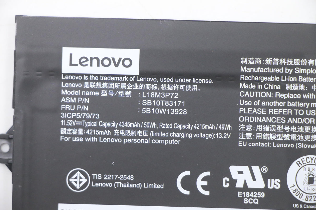 Lenovo Notebook-Akku – für Lenovo Notebooks – 50 Wh, 11,52 V (3 Zellen) – Schwarz