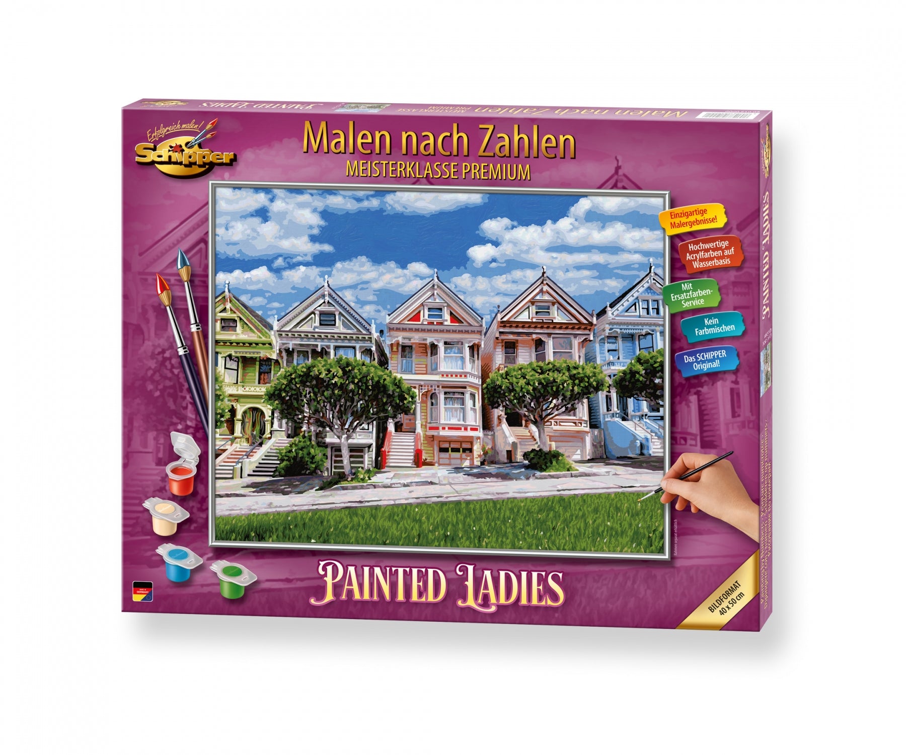 Schipper Malen-nach-Zahlen-Set – Painted Ladies – 50 × 40 cm – 35 Farben (Acrylfarbe) – ab 14 Jahren
