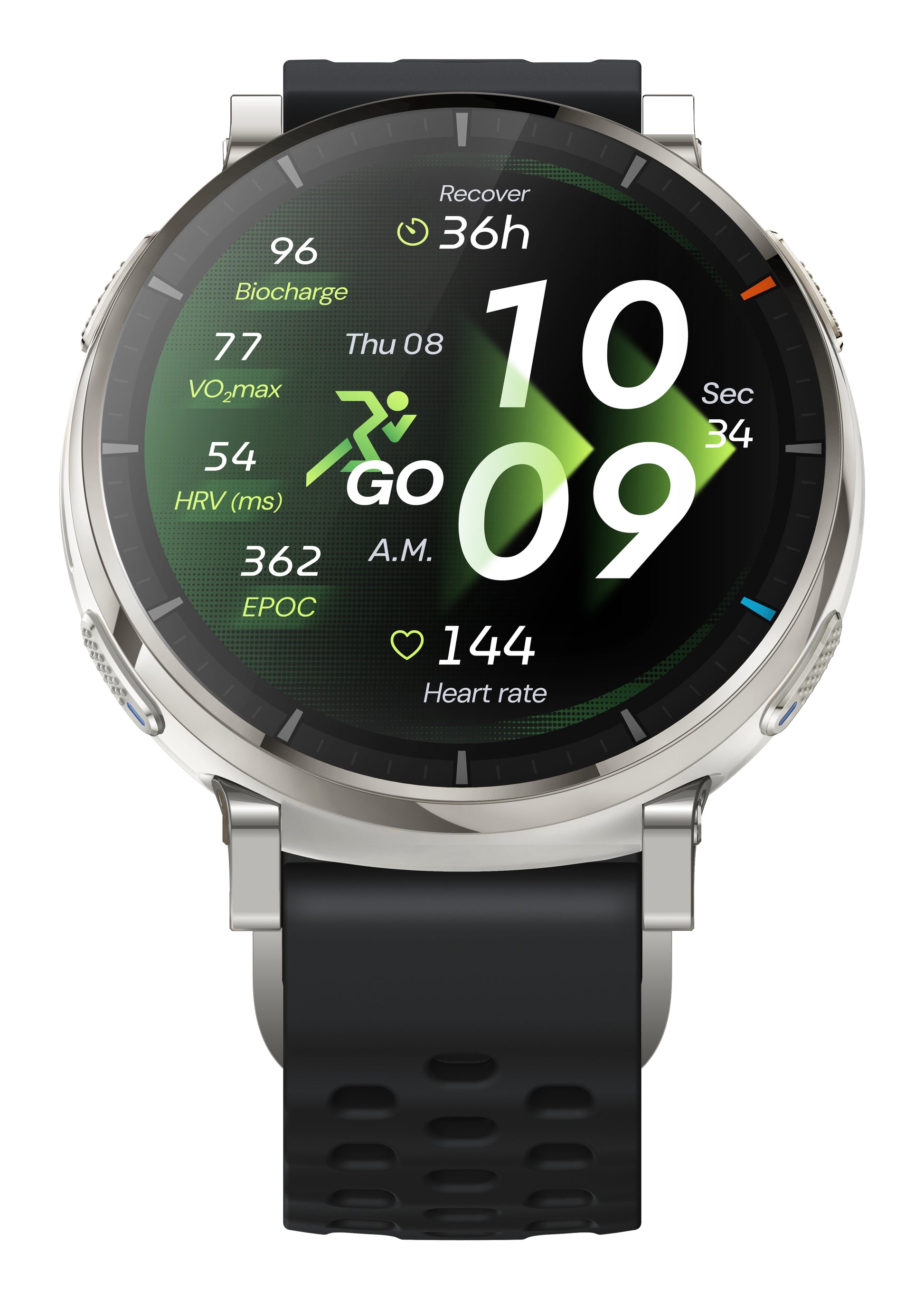 Amazfit Active 3 45 mm GPS – Aluminium Silber, Sportband, Schwarz, 50 m, für Android, iPhone