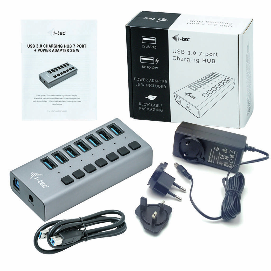 i-tec Ladegerät – 36 W, 7× USB-A, mit externem Netzteil – für Tablets, Notebooks, Ultrabooks und mehr