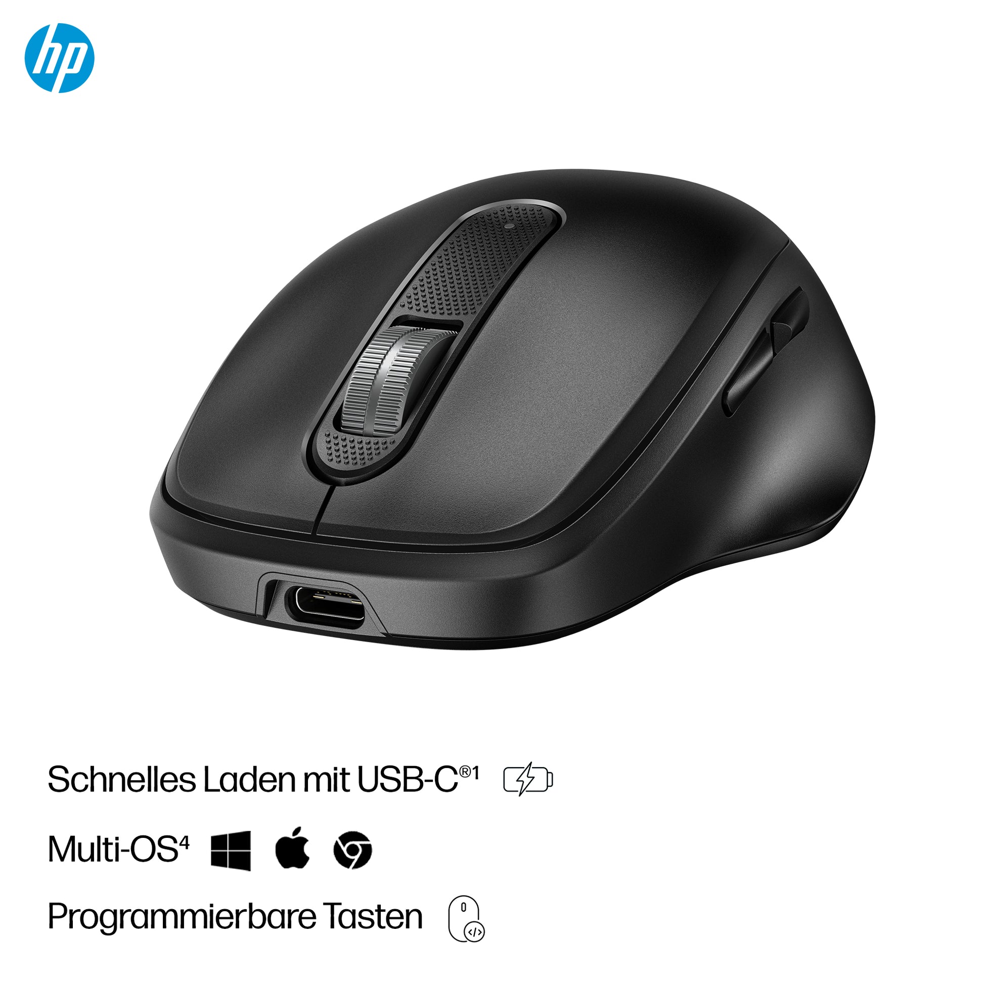 HP 510 Ultra-Schnelle Wiederaufladbare Maus – Kabellos (2,4 GHz), 4000 DPI, Beidhändig, Schwarz
