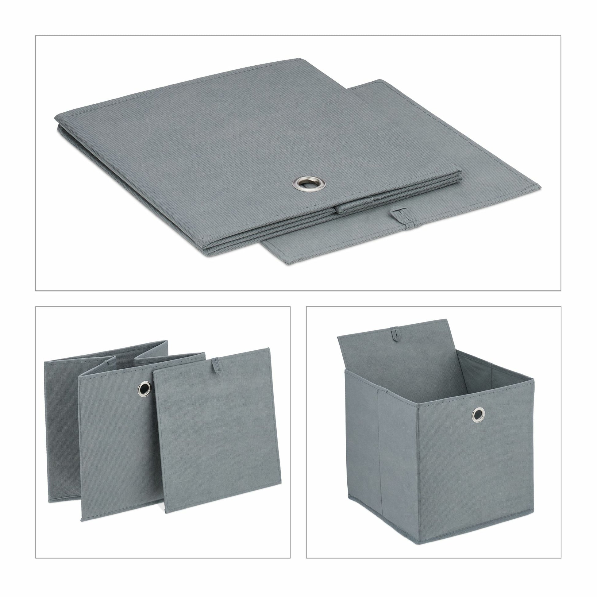 Relaxdays Aufbewahrungsbox – Karton, Vlies, Eisen – Grau – 300 × 300 × 300 mm – 4-teiliges Set