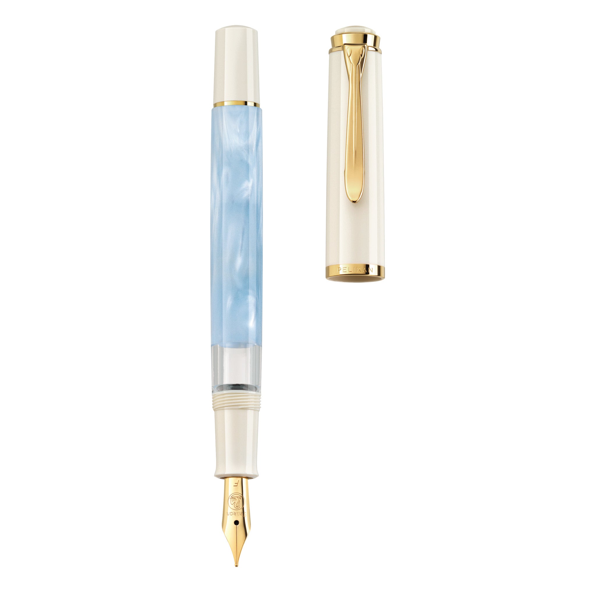 Pelikan M200 Pastellblau, vergoldet – Federspitze M – hellblau/weiß