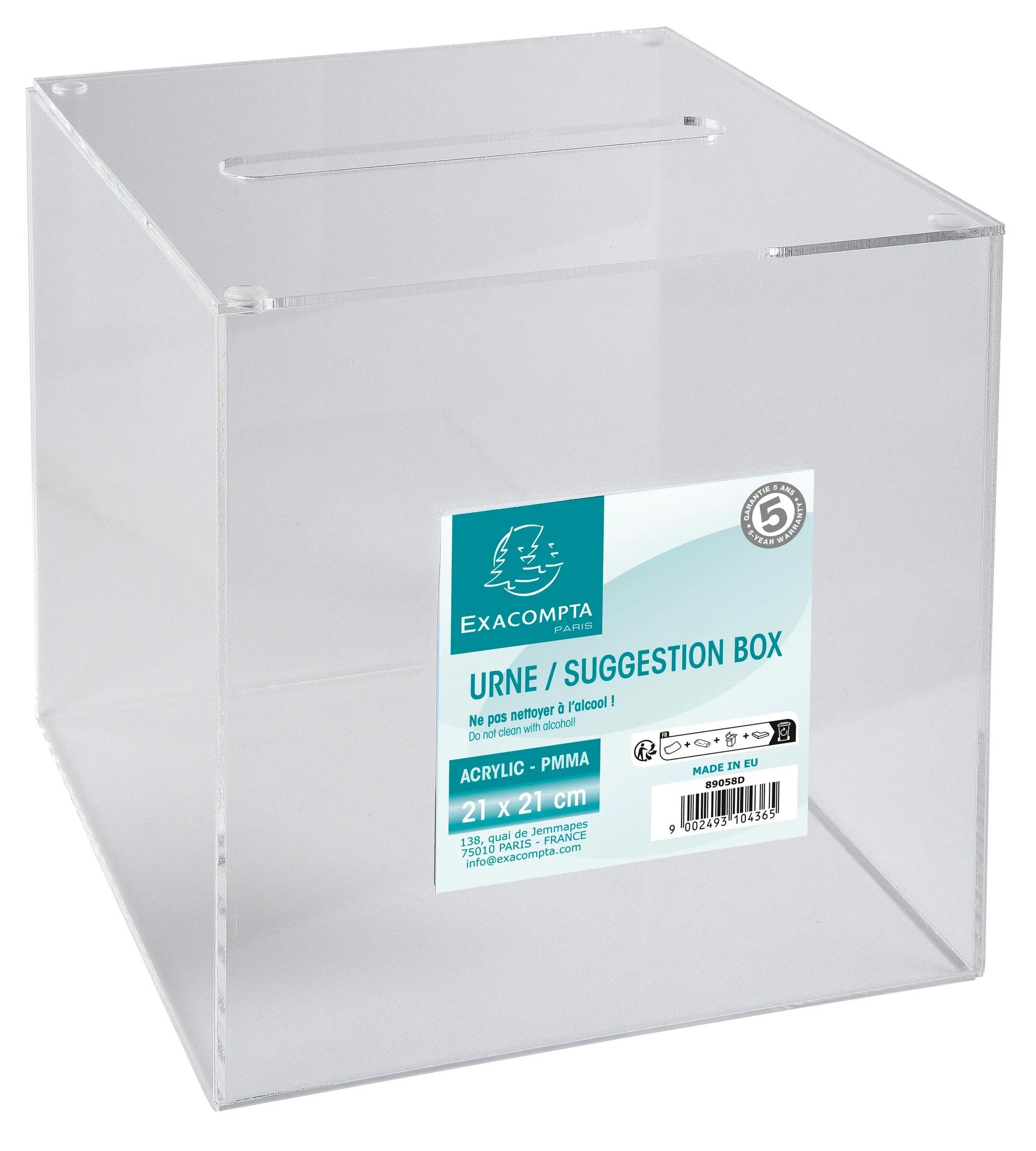Exacompta Einwurfbox – abnehmbarer Deckel – Acryl, transparent – 210 × 210 × 210 mm – für 210 × 210 mm