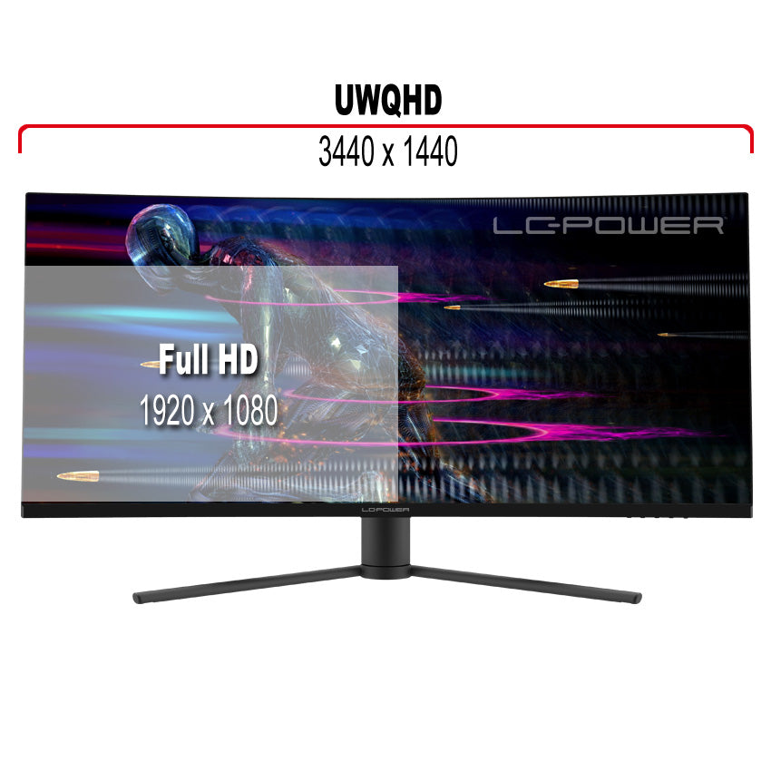 LC-Power LC-M34-UWQHD-165-C – Monitor, 34", 165 Hz, 350 cd/m², Gebogen, Höhenverstellbar, VESA 75 × 75, Schwarz