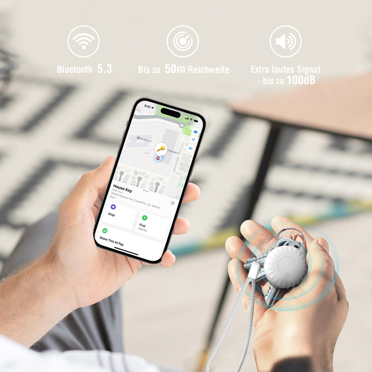 4smarts SkyTag – Bluetooth-Tracker – für Apple Wo ist? – IP65, 50 m Reichweite – Schwarz/Weiss