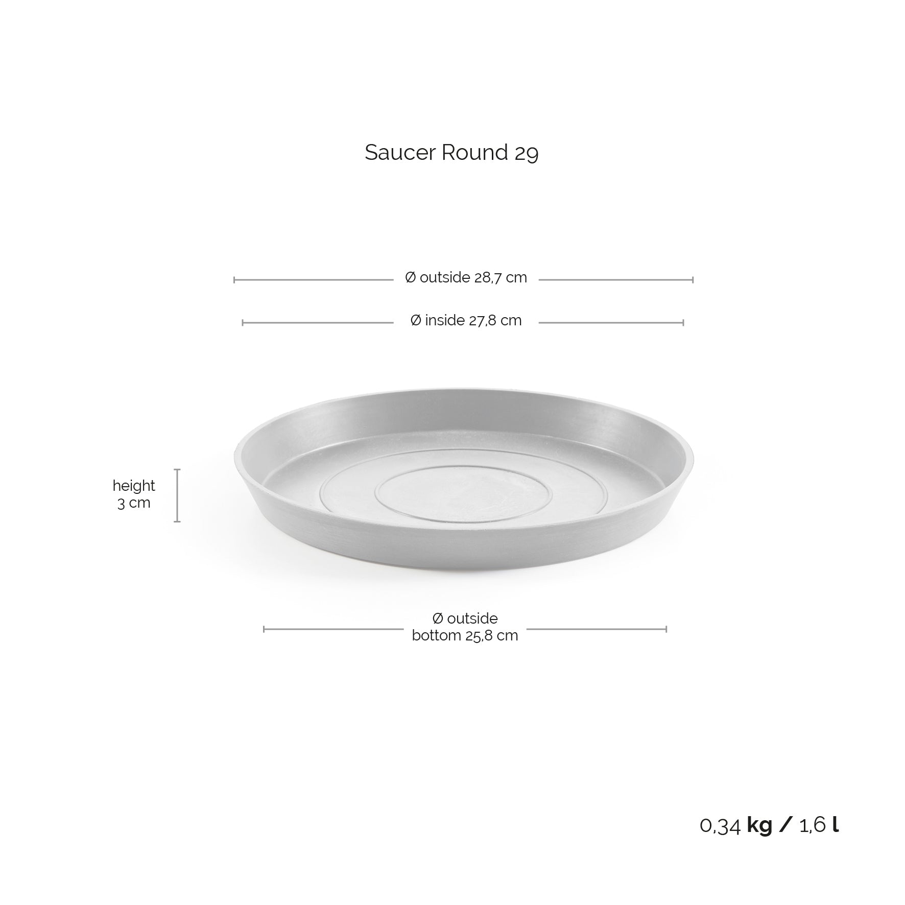 Ecopots Unterteller – Ø 28,7 × 3 cm – Recycling-Kunststoff, Weiss