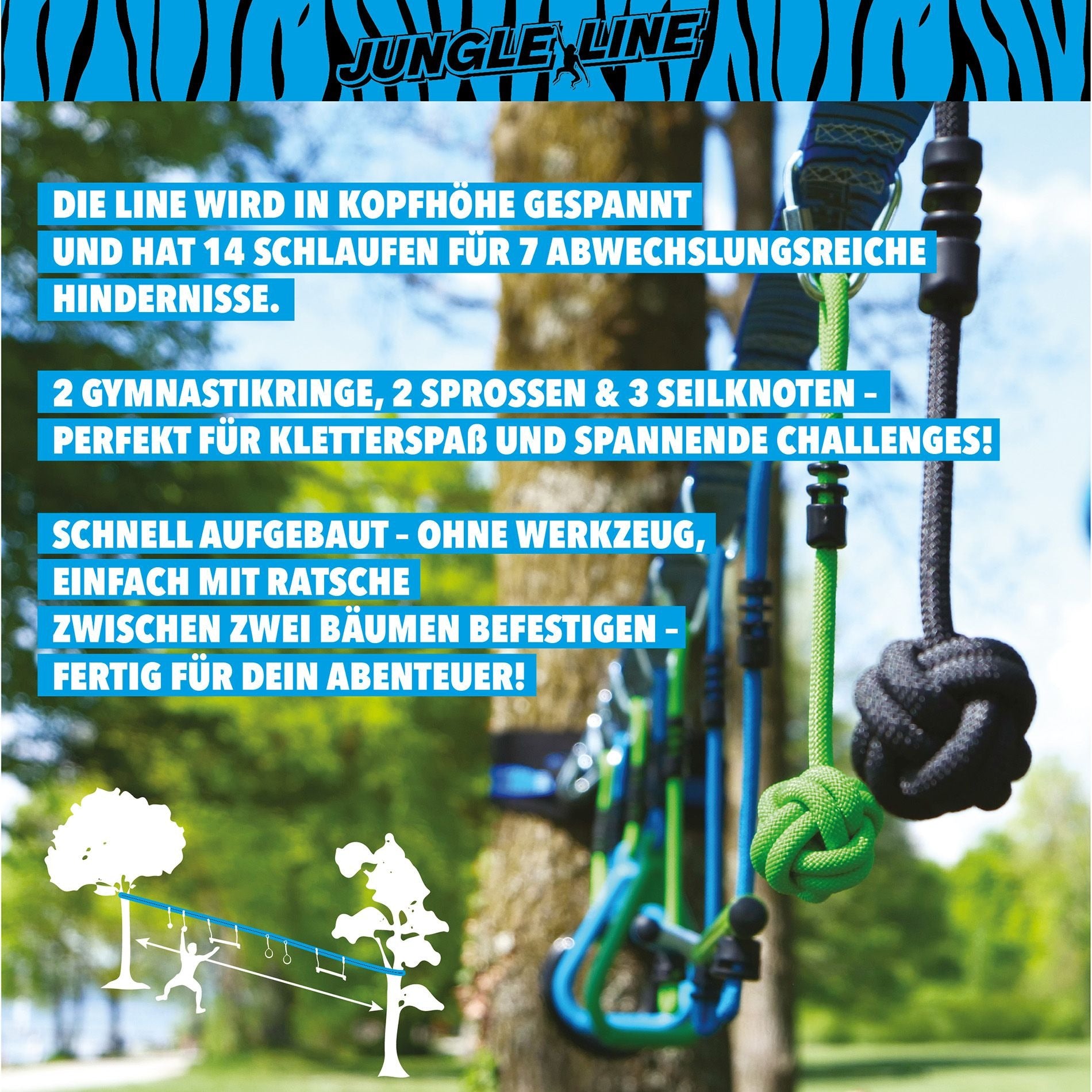Schildkröt Funsports Jungle Line Starter-Set – 11 m – 14 Stück – ab 5 J. – mehrfarbig