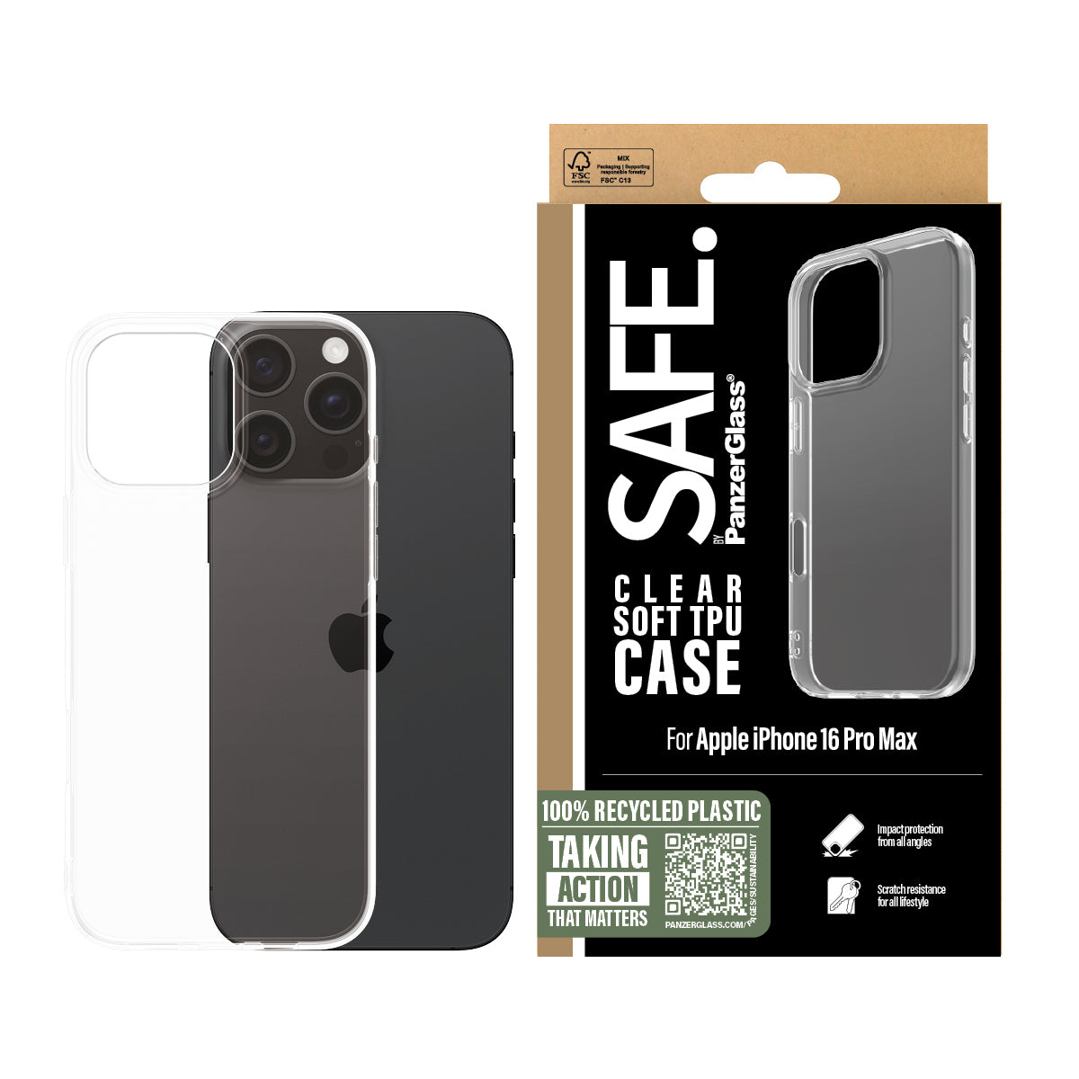 PanzerGlass SAFE Backcover – für Apple iPhone 16 Pro Max, TPU, Transparent