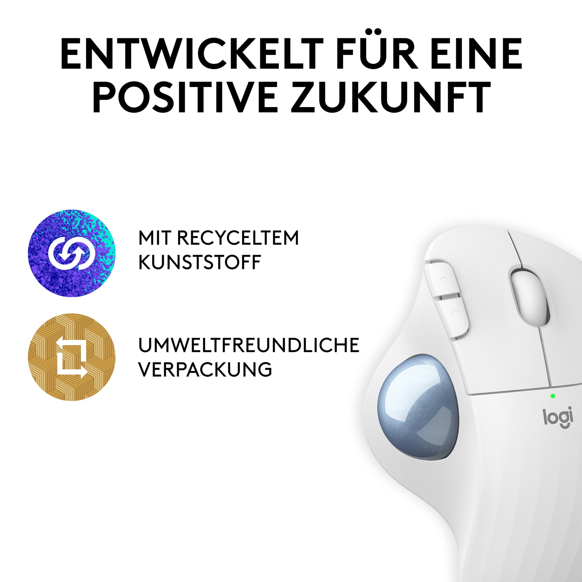 Logitech ERGO M575S – Trackball-Maus – Kabellos (Bluetooth/2,4 GHz), Rechts, Blau, Weiss