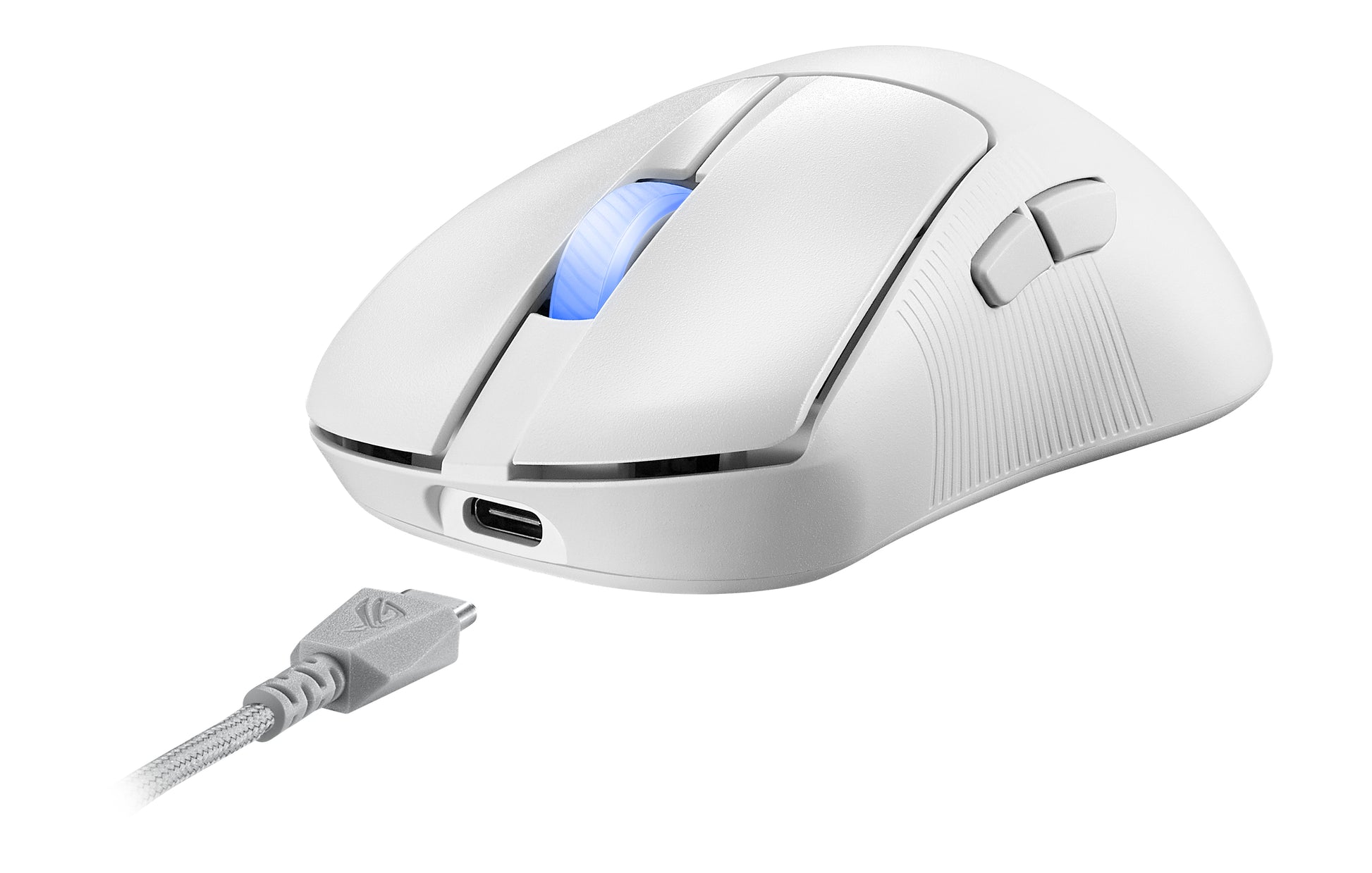 ASUS ROG Keris II WL Ace WHT Gaming-Maus – kabellos, Bluetooth + 2,4 GHz, USB-A, 42'000 dpi, 4 Tasten, für Rec