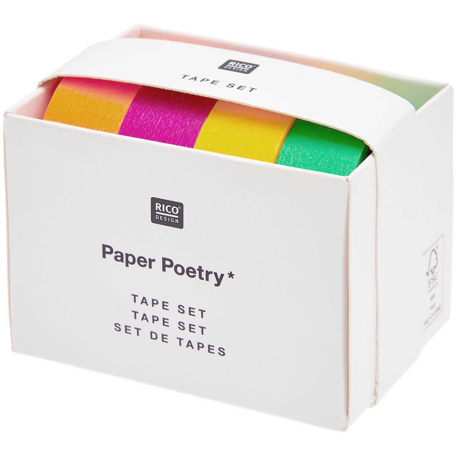 Rico Design Neon Washi Tape Set – 15 mm × 10 m, mehrfarbig, Papier, wiederablösbar, 4 Rollen