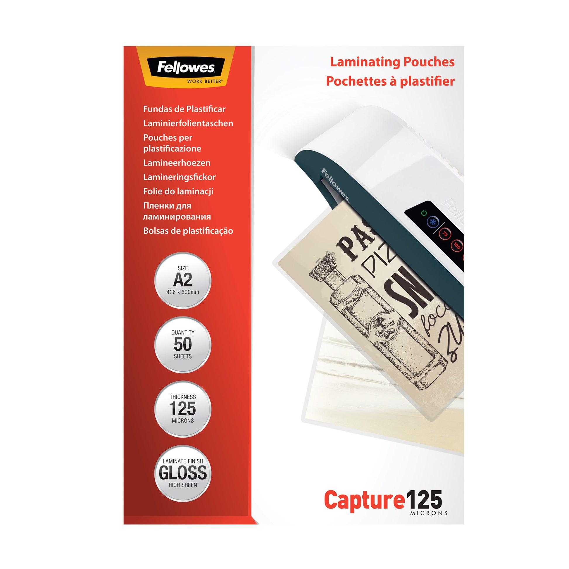 Fellowes Laminierfolien A2, glänzend – 250 µm, 426 × 600 mm, 50 Stk.