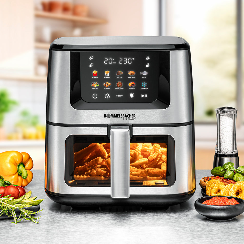 Rommelsbacher Heissluftfritteuse FRH 1850 – 7,5 l, 10 Programme, 1870 W – Schwarz/Edelstahl