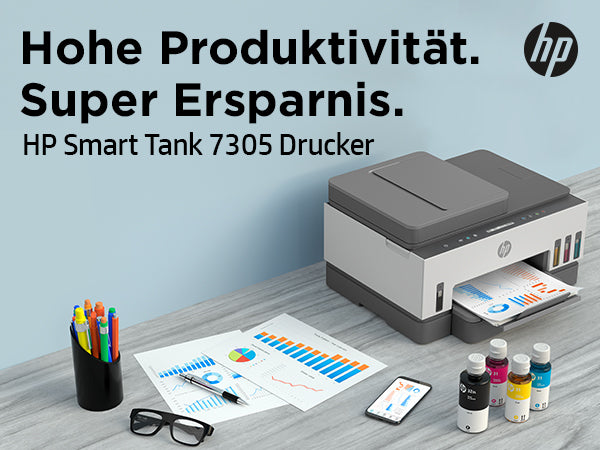 HP Smart Tank 7305 – Farbtintenstrahl-Multifunktionsdrucker, A4, 3-in-1, Duplex, ADF, WLAN/LAN, AirPrint