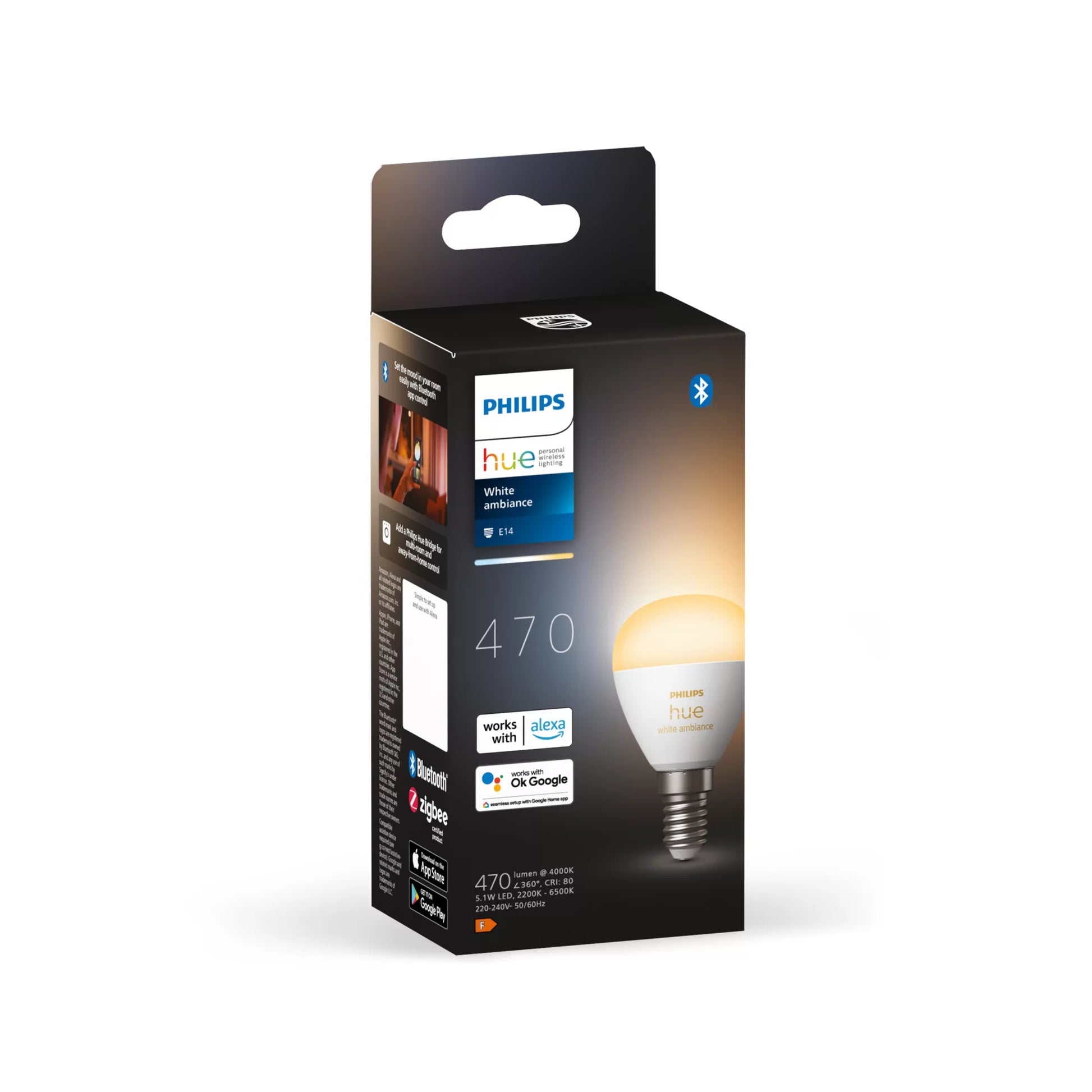 Philips by Signify Philips Hue Smart-Leuchtmittel E14 White Ambiance – 470 lm, 2200–6500 K/mehrfarbig, App-Steuerung, dimmbar