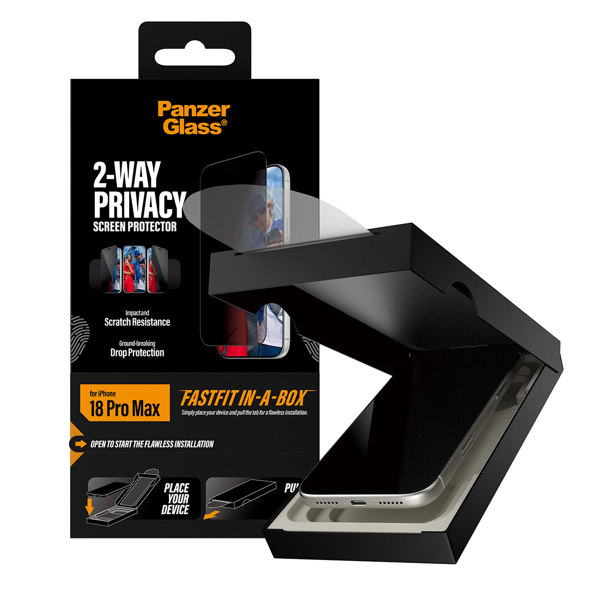 PanzerGlass Privacy-Filter (Folie), Ultra-Wide Fit – für iPhone 18 Pro Max – mit Applikator