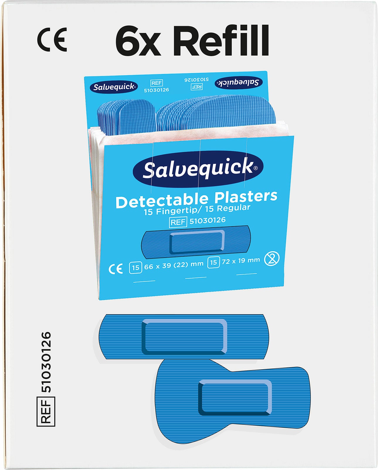 Cederroth Pflaster-Nachfüllpackung detektierbar, sortiert – 30 Stück, für Salvequick Spender, blau