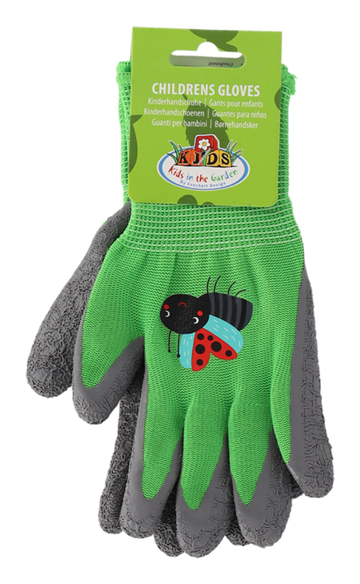 Esschert Design Arbeitshandschuhe – Kinder, 1 Stück – Polyester, Latex, Grün/Grau, Gartenhandschuhe
