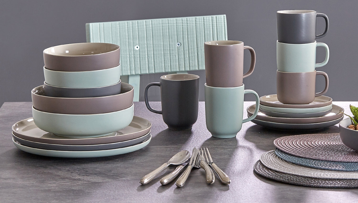 Ritzenhoff & Breker Frühstücks-Service Jasper – 12-teiliges Set, Ø 15,0 cm, Steingut, Grau, spülmaschinenfest