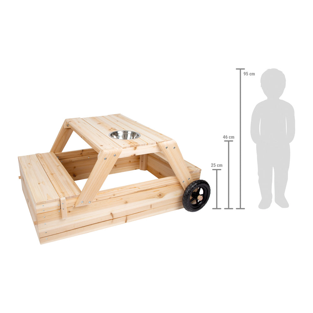 Small foot Sandkasten – mit integrierten Bänken – 176 × 46 × 81 cm – ab 2 J. – Holz, Stoff, Kunststoff
