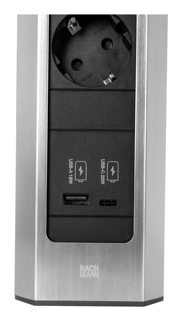 Bachmann Steckdosenleiste – 3×Schuko (Typ E/F), USB-A/USB-C 22 W, 2,0 m, IP20